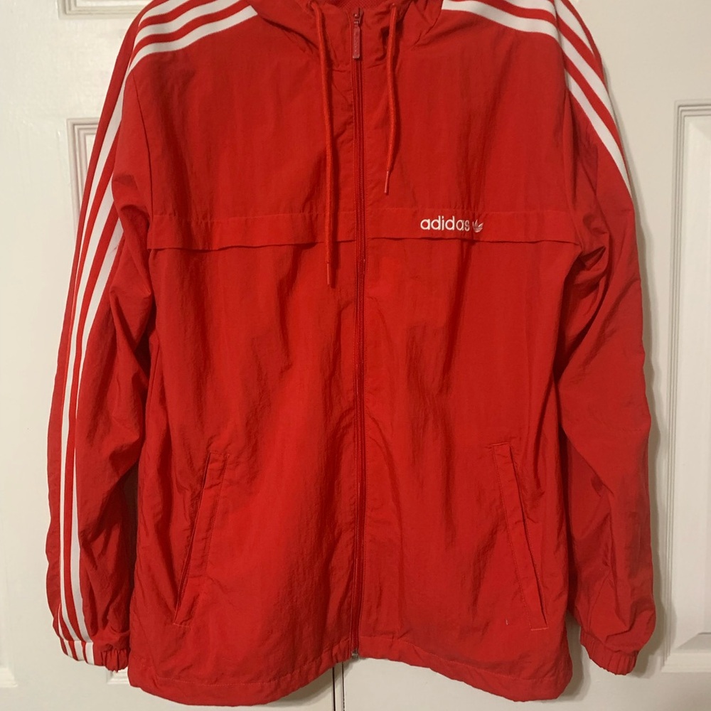 Adidas Red Hooded Windbreaker